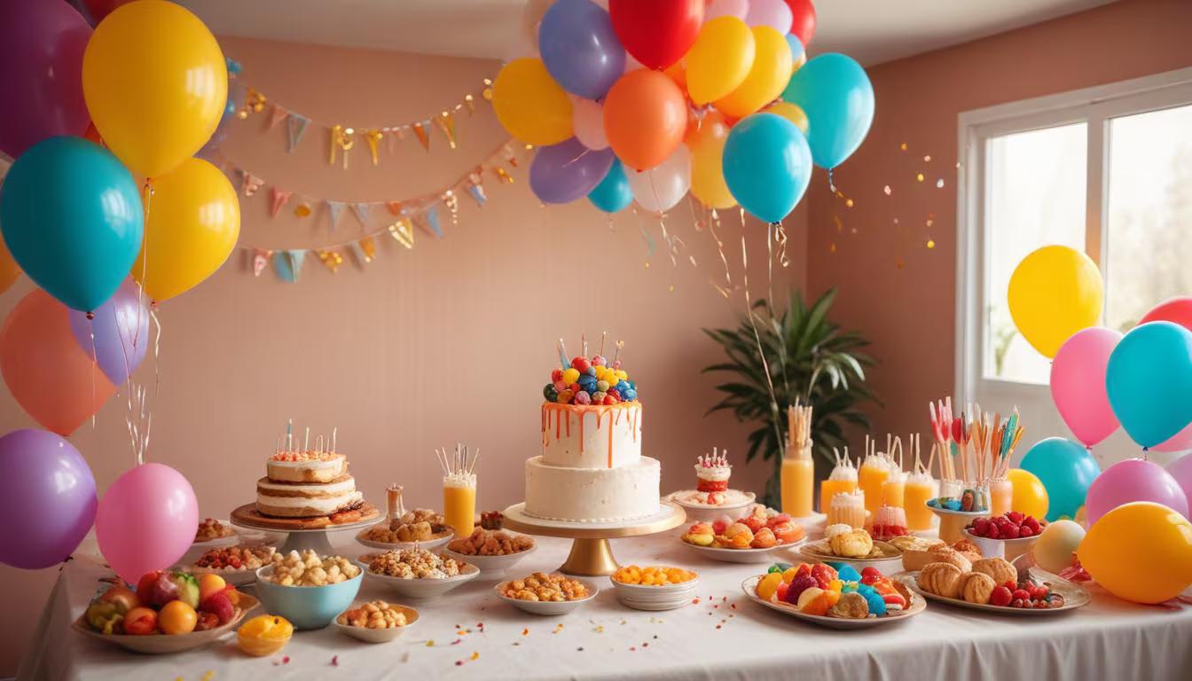 A beautifully set up birthday party table that looks effortlessly put together with simple but effective decorations