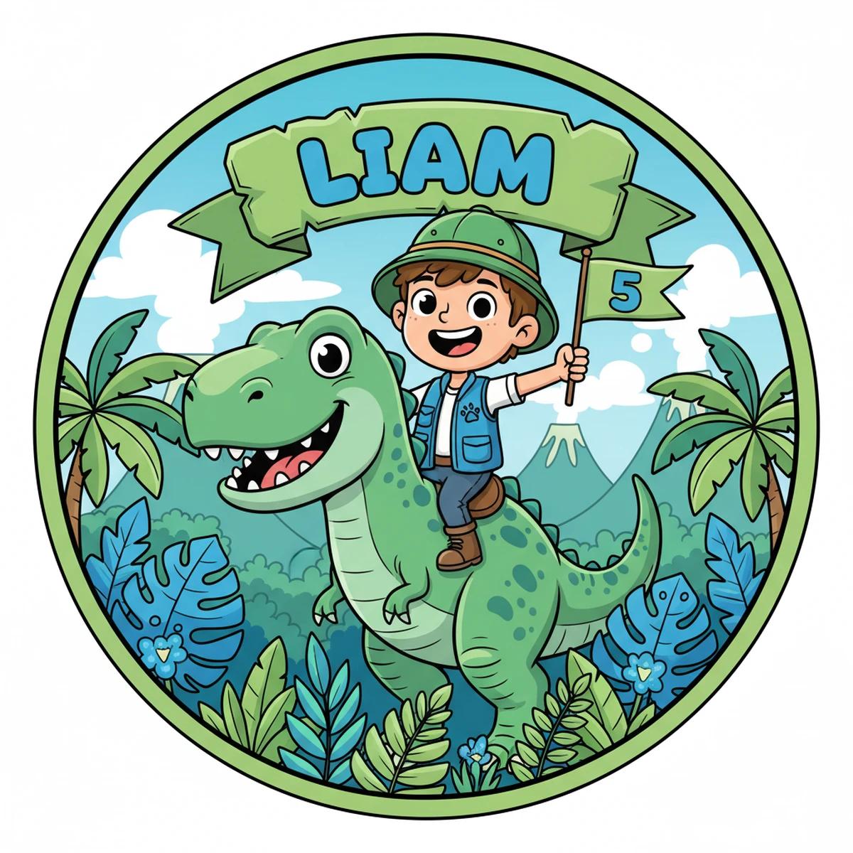 Liam's Dinosaurs party design in Cartoon style
