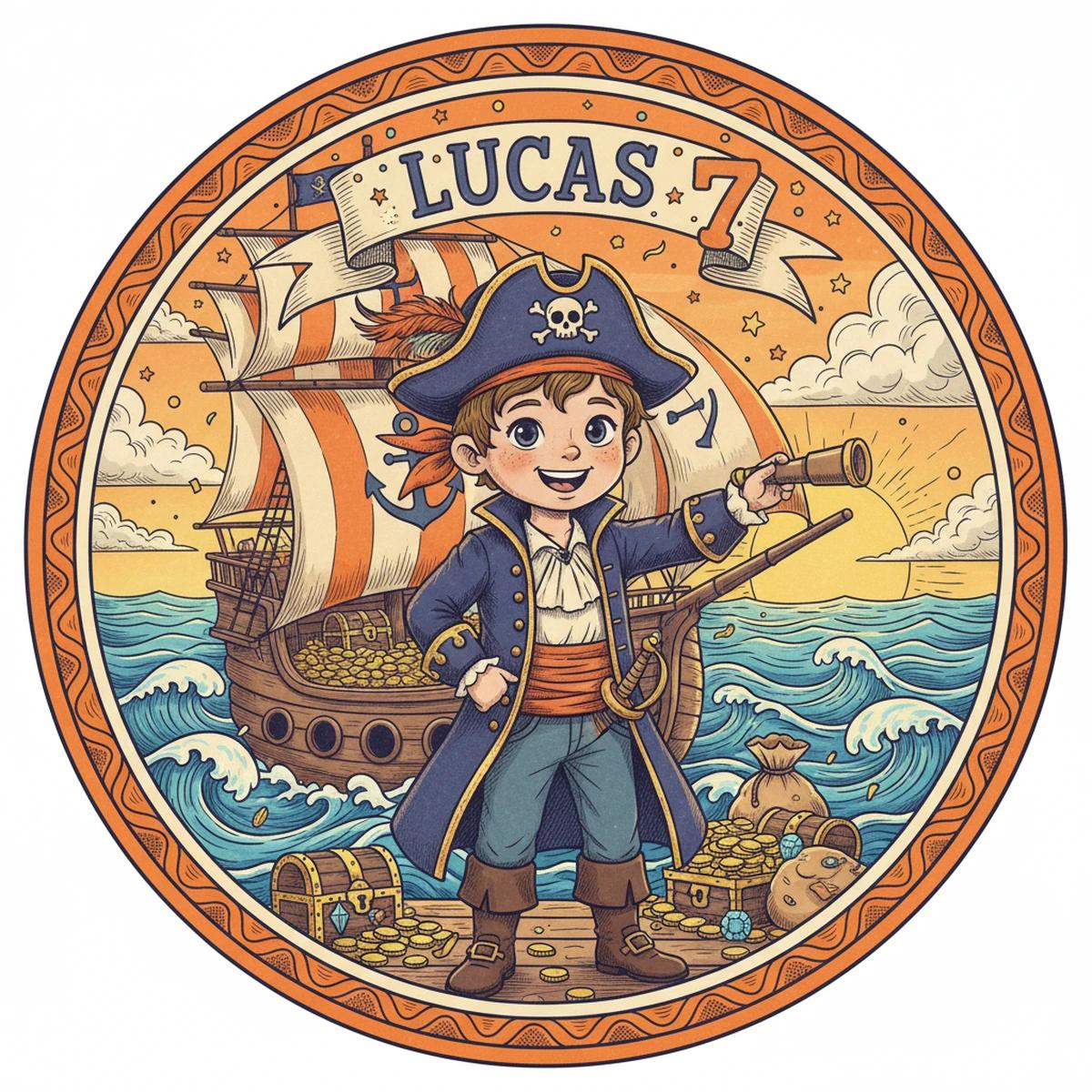 Lucas's Pirates party design in Illustrated style