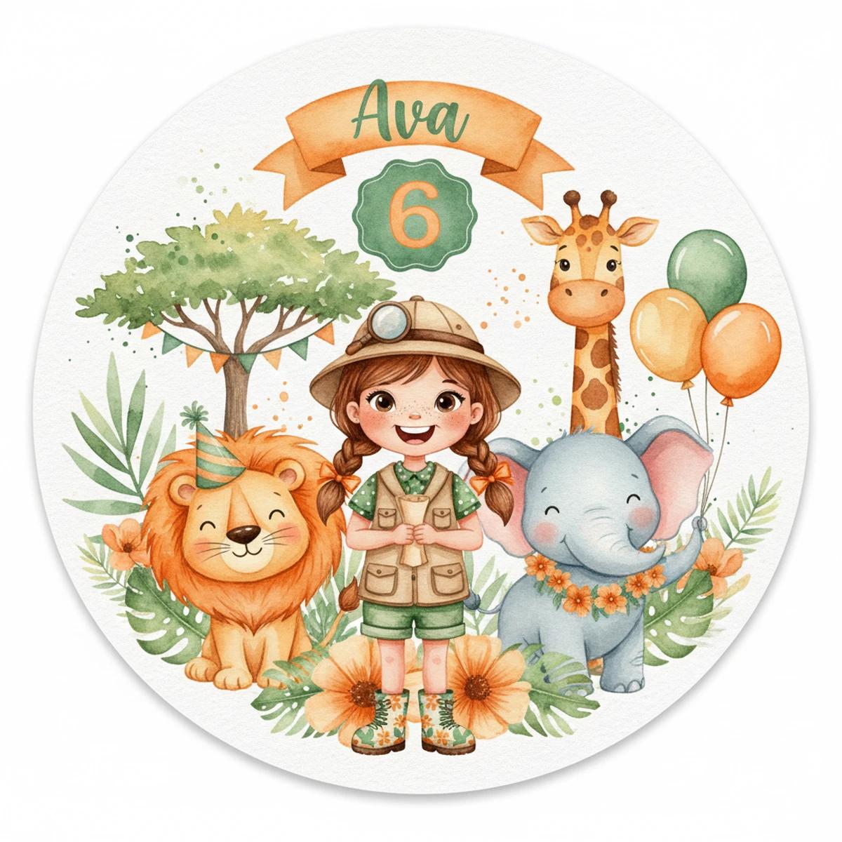 Ava's Safari party design in Watercolor style