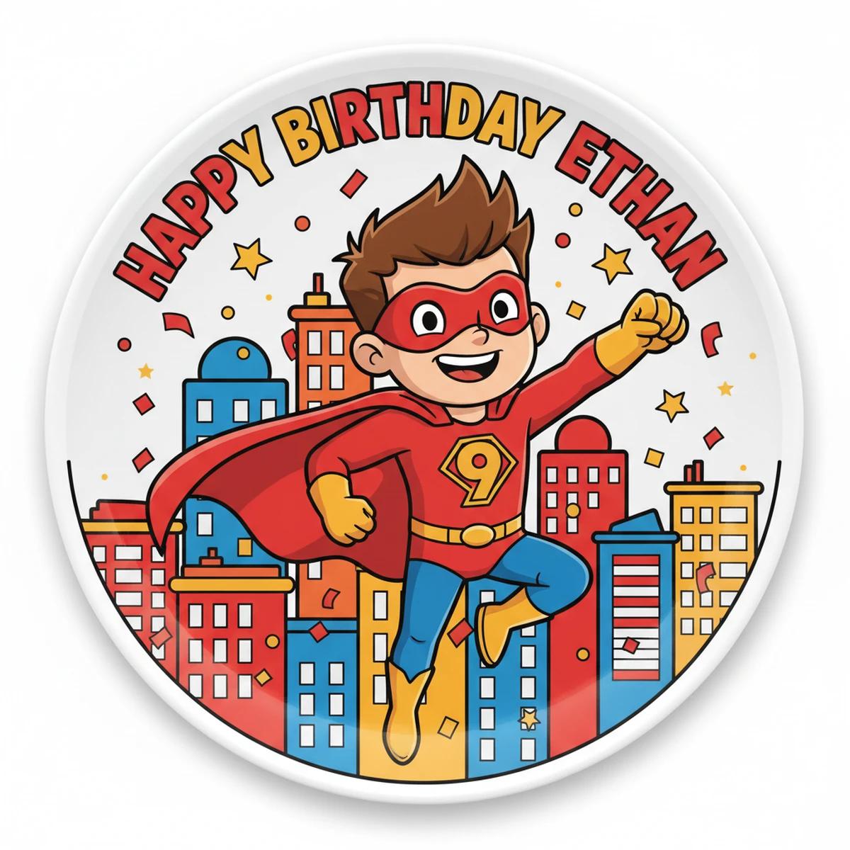 Ethan's Superhero party design in Cartoon style
